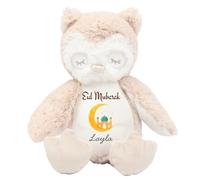 HotScamp Eid Gift Cuddly Toy - Personalised Eid Mubarak Gold Moon Customised Teddy Kids Plush Named Ramadan My First Muslim Islamic Baby Child Soft Plushie - Brown Owl