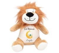 HotScamp Eid Gift Cuddly Toy - Personalised Eid Mubarak Gold Moon Customised Teddy Kids Plush Named Ramadan My First Muslim Islamic Baby Child Soft Plushie - Brown Lion