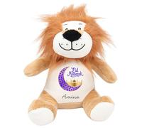 HotScamp Eid Gift Cuddly Toy - Personalised Eid Mubarak Purple Moon Customised Teddy Kids Plush Named Ramadan My First Muslim Islamic Baby Child Soft Plushie - Brown Lion