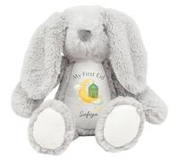 HotScamp Eid Gift Cuddly Toy - Personalised My First Eid Mubarak Babies Newborn 1st Customised Teddy Kids Plush Named Ramadan My First Muslim Islamic Baby Child Soft Plushie - Grey Bunny