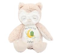 HotScamp Eid Gift Cuddly Toy - Personalised My First Eid Mubarak Babies Newborn 1st Customised Teddy Kids Plush Named Ramadan My First Muslim Islamic Baby Child Soft Plushie - Brown Owl
