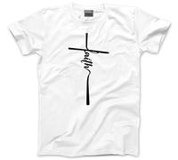 HotScamp Faith - Mens Unisex T-Shirt - Christian Cross Jesus M White