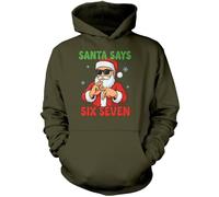 HotScamp Funny 6 7 Christmas Hoodie for Kids, Teens and Adults - Santa Says 67 6-7 Hooded Sweatshirt - Six Seven Slogan Festive Meme Xmas Hoody Christmas Jumper Khaki Green Age 12-13
