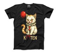 HotScamp Funny Cat Halloween T-Shirt - IT Kitten Clown Halloween Horror Movie Spooky Costume - L Black