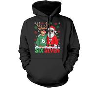 HotScamp Funny Christmas Hoodie for Kids, Teens and Adults - 67 Rudolph 6-7 Hooded Sweatshirt - Six Seven Slogan Festive Meme Xmas Hoody Christmas Jumper Black Age 9-11