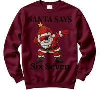 HotScamp Funny Christmas Jumper Day for Kids, Teens and Adults - 67 Dabbing Santa 6-7 Slogan Sweatshirt - Six Seven Slogan Festive Meme Christmas Jumper Days Maroon Large