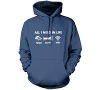 HotScamp Funny Hoodie for Teen All I Need In Life Food Sleep WIFI Unisex Adults and Kids Hoodie Adulting Teenager WFH Computer Internet Hoody XXL Airforce Blue