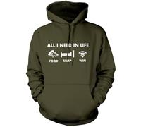 HotScamp Funny Hoodie for Teen All I Need In Life Food Sleep WIFI Unisex Adults and Kids Hoodie Adulting Teenager WFH Computer Internet Hoody M Khaki