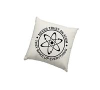 HotScamp Geeky Cushion Cover - Never Trust an Atom, They Make up Everything Scatter Cushion Home Accessory Pillow Bedroom Science Physics - Natural Canvas 50x50cm
