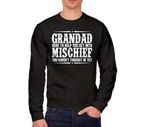 HotScamp Grandad Here to Help You Get Into Mischief - Mens Sweatshirt - Funny Grandad Joke XL Black