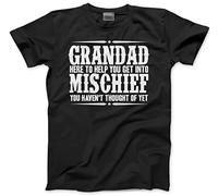 HotScamp Grandad Here to Help You Get Into Mischief - Mens Unisex T-Shirt - Funny Grandad Joke L Black