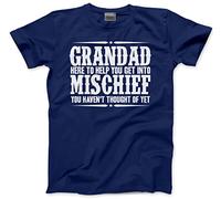 HotScamp Grandad Here to Help You Get Into Mischief - Mens Unisex T-Shirt - Funny Grandad Joke M Navy
