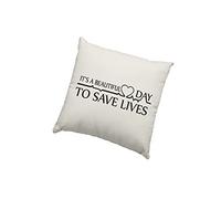 HotScamp Greys Cushion Cover - It's a Beautiful Day To Save Lives Scatter Cushion Home Accessory Pillow Bedroom Hospital TV Show Merch My Person - Natural Canvas 40x40cm