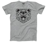 HotScamp Grizzly Bear - Mens Unisex T-Shirt - Wild Hunter Tattoo L Grey