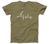 HotScamp Guitar Heartbeat - Mens and Youth Unisex T-Shirt - Player Band Guitarist M Khaki