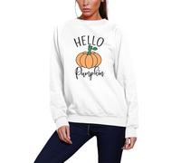 HotScamp Halloween Sweatshirt - Hello Pumpkin Jumper Patch Picking Trick and Treat 31st October Spooky Party Women Adults and Kids Girls Sweatshirt - X-Large White