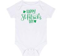 HotScamp Happy St Patricks Day - Baby Vest Bodysuit Short Sleeve Unisex Boys Girls - St Patricks Irish Paddys Day Ireland 18-24 months white