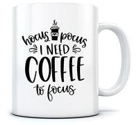 HotScamp Hocus Pocus I Need Coffee to Focus - Mug for Tea Coffee - Halloween Trick Treat Iced Caffeine Pumpkin Spice One Size White