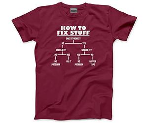 HotScamp How to Fix Stuff - Mens and Youth Unisex T-Shirt - DIY Builder Joiner L Maroon