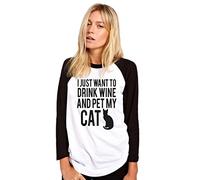 I Just Want to Drink Wine and Pet My Cat Women's Baseball Top - White/Black Medium