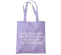 HotScamp I Would Challenge You To a Battle of Wits - Tote Shopping Bag - William Shakespeare Quote One size lavender purple