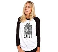 HotScamp I'll Be in My Bedroom Pretending I Don't Exist Women's Baseball Top - White/Black Large