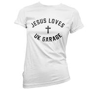 Jesus Loves UK Garage - Womens T-Shirt - Music UK DJ 14 White