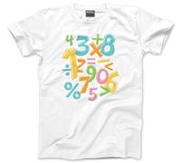 HotScamp Kid's Number Tshirt - Colourful Numbers Day Maths Symbols Childrens T-Shirt - Number Maths Day Teacher Mathematics 3-4 Years White