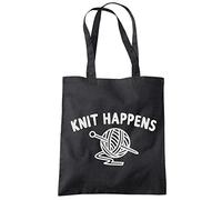HotScamp Knit Happens - Tote Shopping Bag - Knitter Knitting One size black