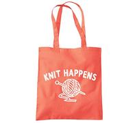 HotScamp Knit Happens - Tote Shopping Bag - Knitter Knitting One size coral