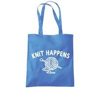 HotScamp Knit Happens - Tote Shopping Bag - Knitter Knitting One size cornflower blue
