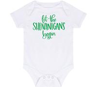 HotScamp Let the Shenanigans Begin - Baby Vest Bodysuit Short Sleeve Unisex Boys Girls - St Patricks Irish Paddys Day Ireland 3-6 months white