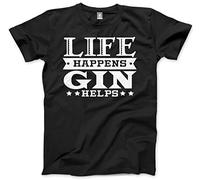 HotScamp Life Happens Gin Helps Men's Unisex T-Shirt - Black Large