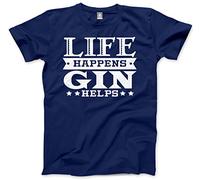 HotScamp Life Happens Gin Helps Men's Unisex T-Shirt - Navy Large