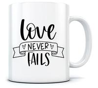 HotScamp Love Never Fails - Mug for Tea Coffee - Valentine's Day Love Heart One Size White