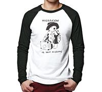 Migration is not a Crime Banksy Men's Baseball Top - White/Black Large