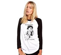 Migration is not a Crime Banksy Women's Baseball Top - White/Black Small