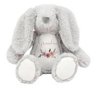 HotScamp Mother's Day Soft Toy Bunny Ideal for Easter Birthday Christmas, Floral Grandma Flowers Cuddly Keepsakes for Grandmothers Grandmas - Grey Bunny