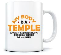 HotScamp My Body is a Temple Ancient - Mug for Tea Coffee - Funny Old Over the Hill One Size White