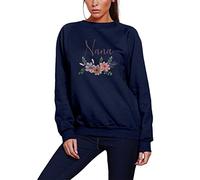 HotScamp Nana Flowers - Womens Ladies Sweatshirt Jumper - Mother's Day Grandmother Grandma Nan XL Navy