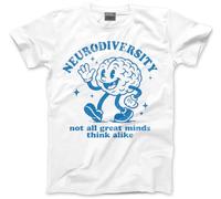 HotScamp Neurodiverse Top for Kids, Teens and Adults - Fun ADHD Autism Neurodiversity Brain Slogan T-Shirt - Autism Day Month Not All Minds Think Alike Mental Health Be Kind Tshirt - M White