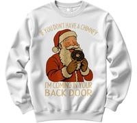 HotScamp Offensive Christmas Sweatshirt for Men - Funny Chimney Back Door Slogan Sweatshirt - Xmas Sweater Funny Swearing Rude Inappropriate Explicit Christmas Jumper Days White X-Small