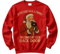 HotScamp Offensive Christmas Sweatshirt for Men - Funny Chimney Back Door Slogan Sweatshirt - Xmas Sweater Funny Swearing Rude Inappropriate Explicit Christmas Jumper Days Red X-Large
