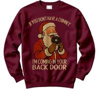 HotScamp Offensive Christmas Sweatshirt for Men - Funny Chimney Back Door Slogan Sweatshirt - Xmas Sweater Funny Swearing Rude Inappropriate Explicit Christmas Jumper Days Maroon Medium