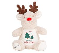 HotScamp Personalised 1st Christmas Baby Babies First Christmas 2025 Rudolf Reindeer - Fun Christmas Tree Boy Girl Named Cuddly Toy Comforter Keepsake Eve Box Memory - Reindeer