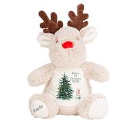 HotScamp Personalised 1st Christmas Baby Babies First Christmas Rudolf Reindeer - Christmas Tree Presents Boy Girl Named Cuddly Toy Comforter Keepsake Eve Box Memory - Reindeer