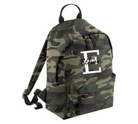 HotScamp Personalised Backpack with Custom Initial and Name Rucksack, Customised Bag For School Primary High Preschool Nursery College Work Bag Back Pack - Camo Khaki Small