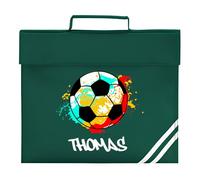 HotScamp Personalised Book Bag for Boys - Children's Football Mad Footie Player BookBag for Preschool Reception Infants KS1 Early Years P1 Primary School Kids - Bottle Green
