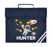 HotScamp Personalised Book Bags for School - Spaceman Space Astronaut Customised BookBag for Preschool Reception Infants KS1 Early Years P1 Primary School Kids - Navy