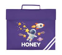 HotScamp Personalised Book Bags for School - Spaceman Space Astronaut Customised BookBag for Preschool Reception Infants KS1 Early Years P1 Primary School Kids - Purple